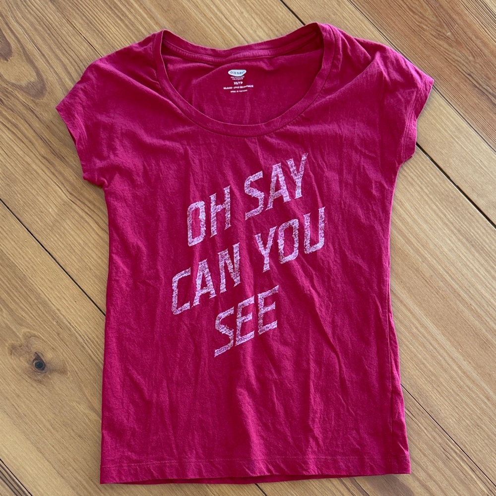 Old Navy Patriotic Short Sleeve Tee with White Graphic Text